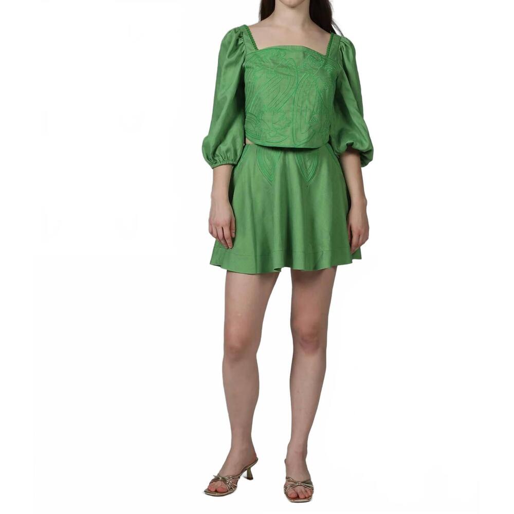 NEW AYLAYA iris embroidery skirt set in green